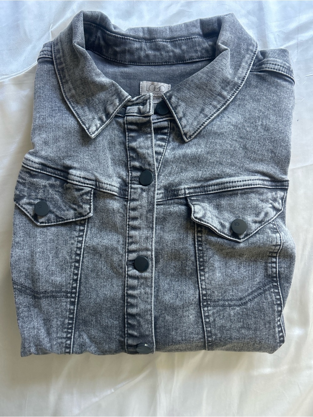 LOGO by Lori Goldstein Washed Gray Denim Jacket
